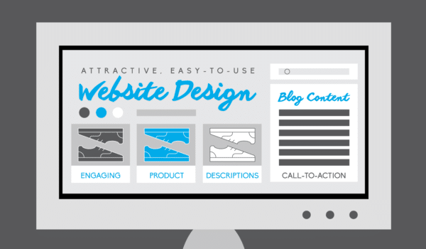Illustration of a computer screen explainging the importance of website design.