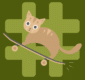 Illustration of a cat riding a skateboard.