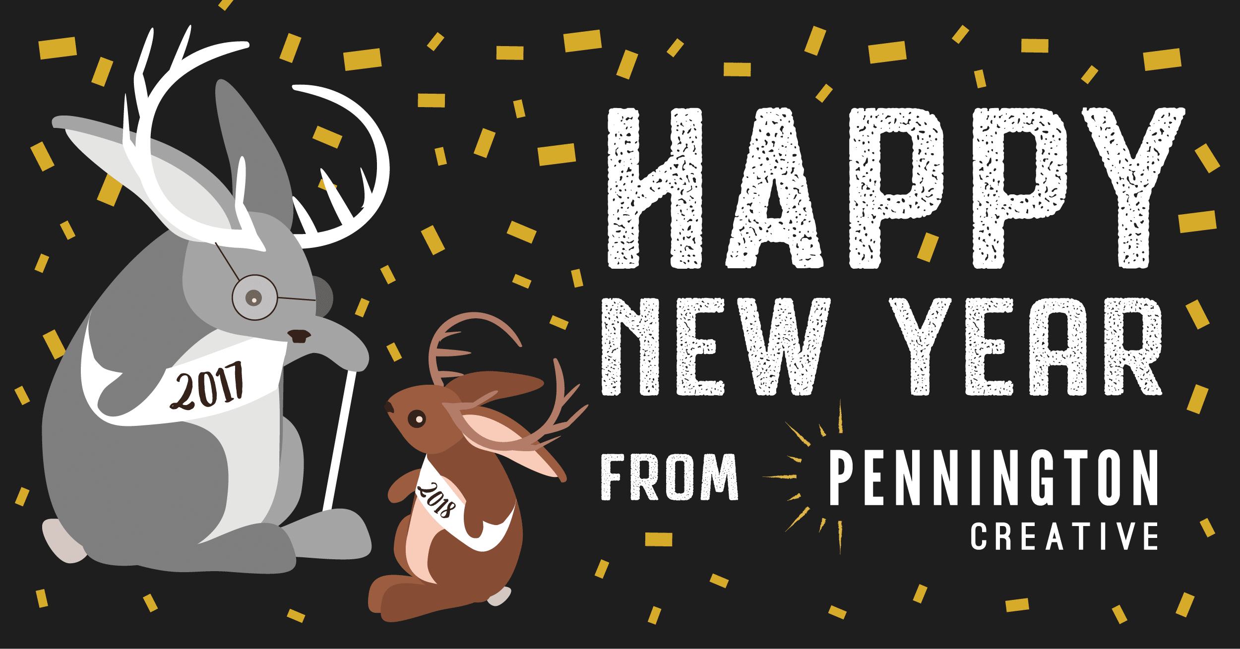 New Year's card with an old jackalope and a young jackalope.