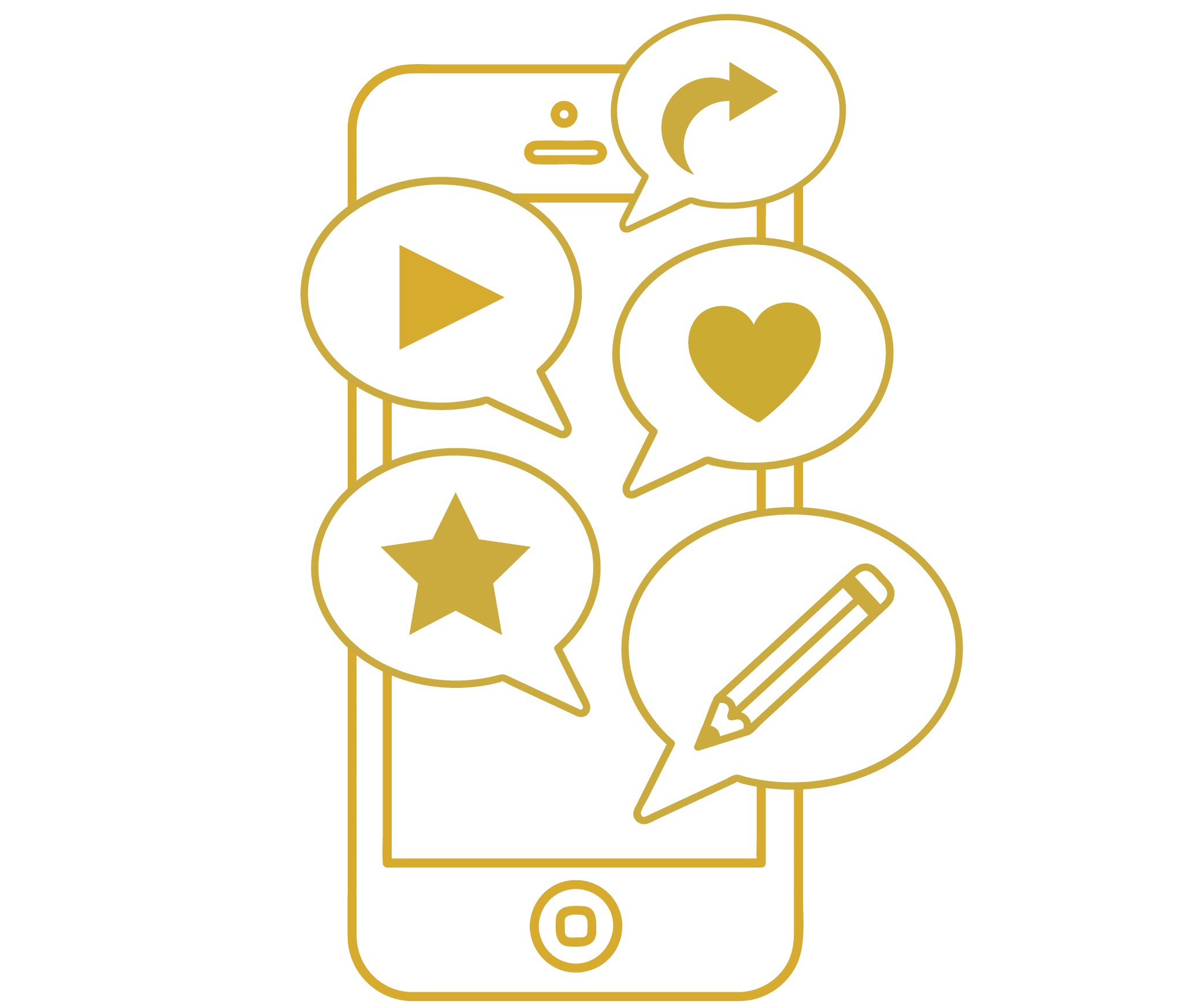 Illustration of a phone with social reaction icons popping out.