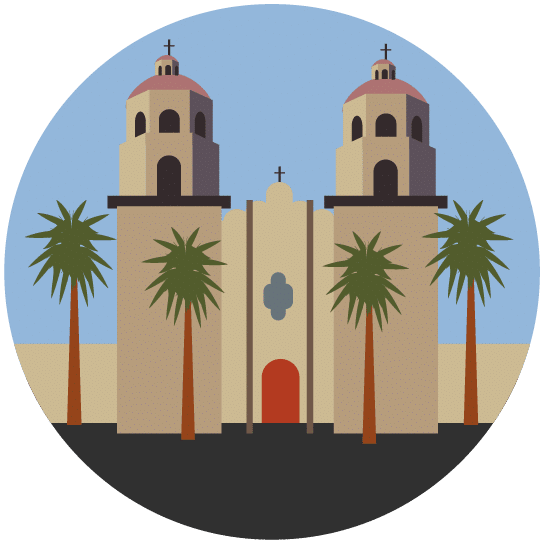 Illustration of the Cathedral of St. Augustine in Tucson.