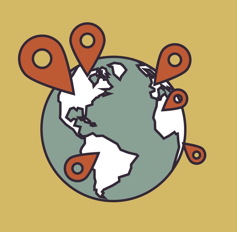 Illustration of the globe with location pins.