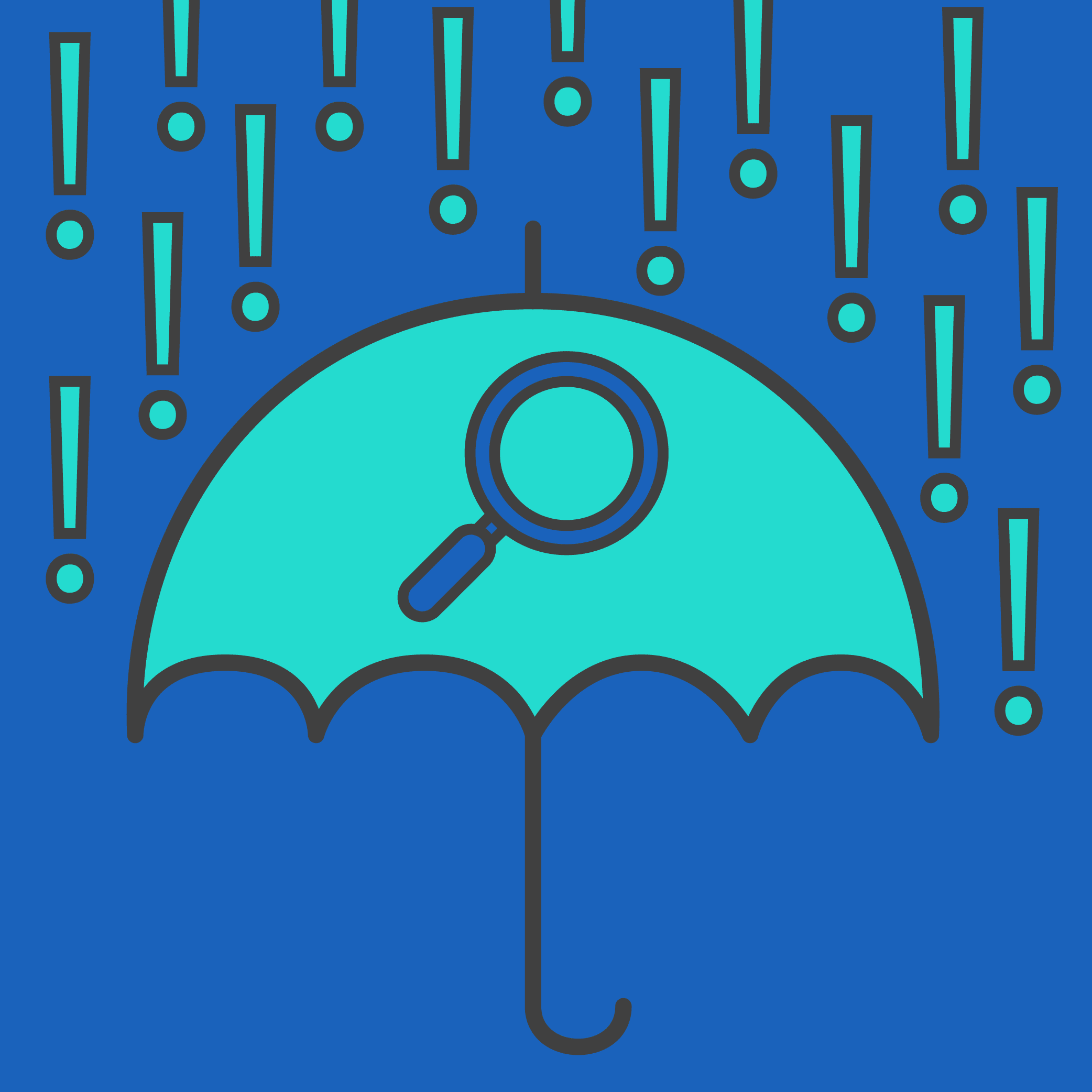 Illustration of an umbrella with a search icon providing protection from penalties.