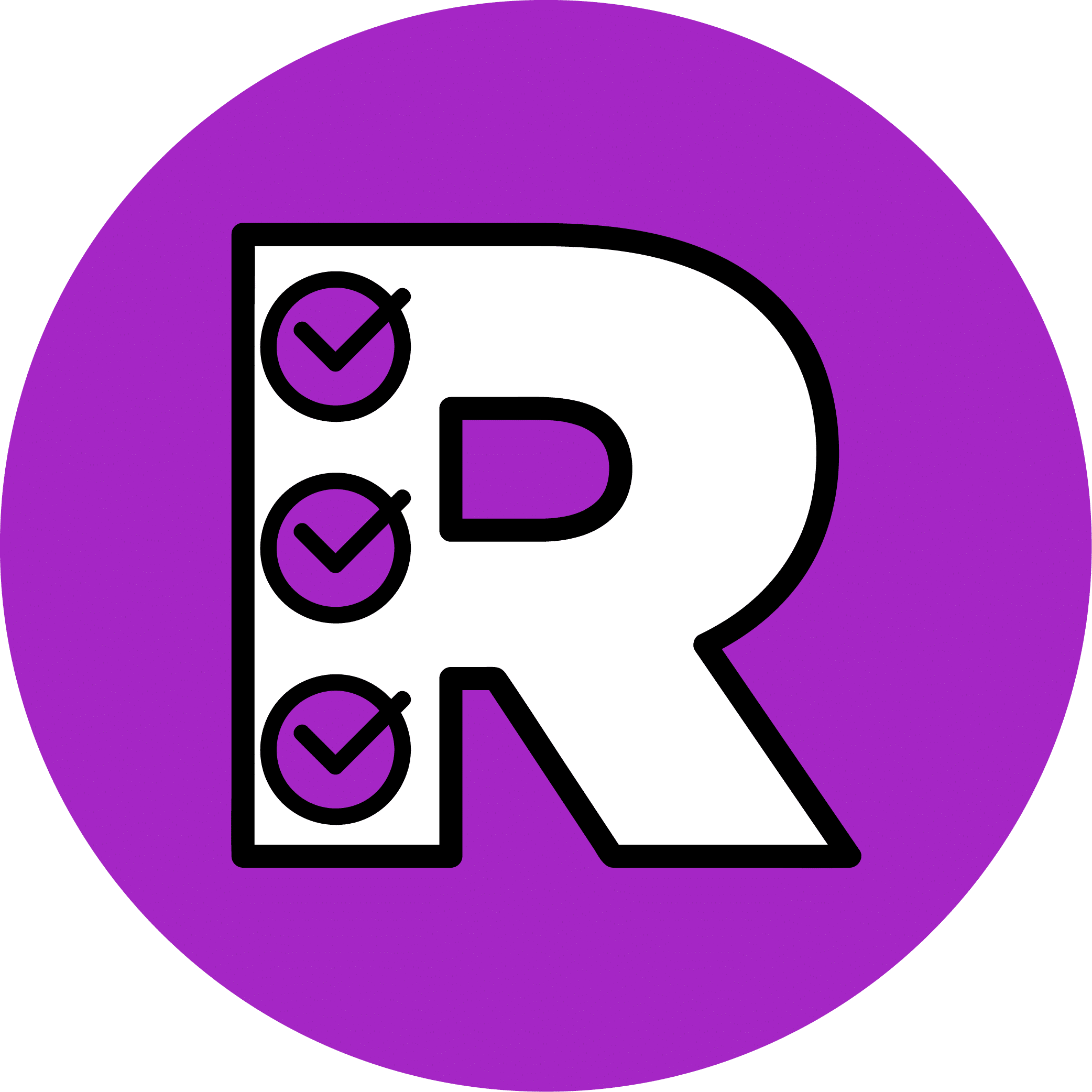 Illustration of an R with checked circles.